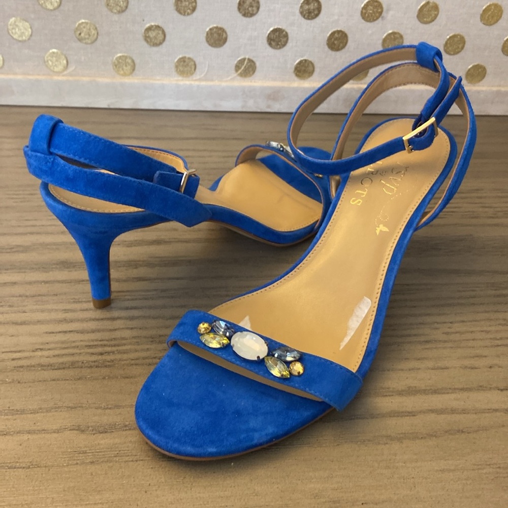 RSVP By Talbots Blue Suede Rhinestone Strap Sandals women’s size 8 Nwot